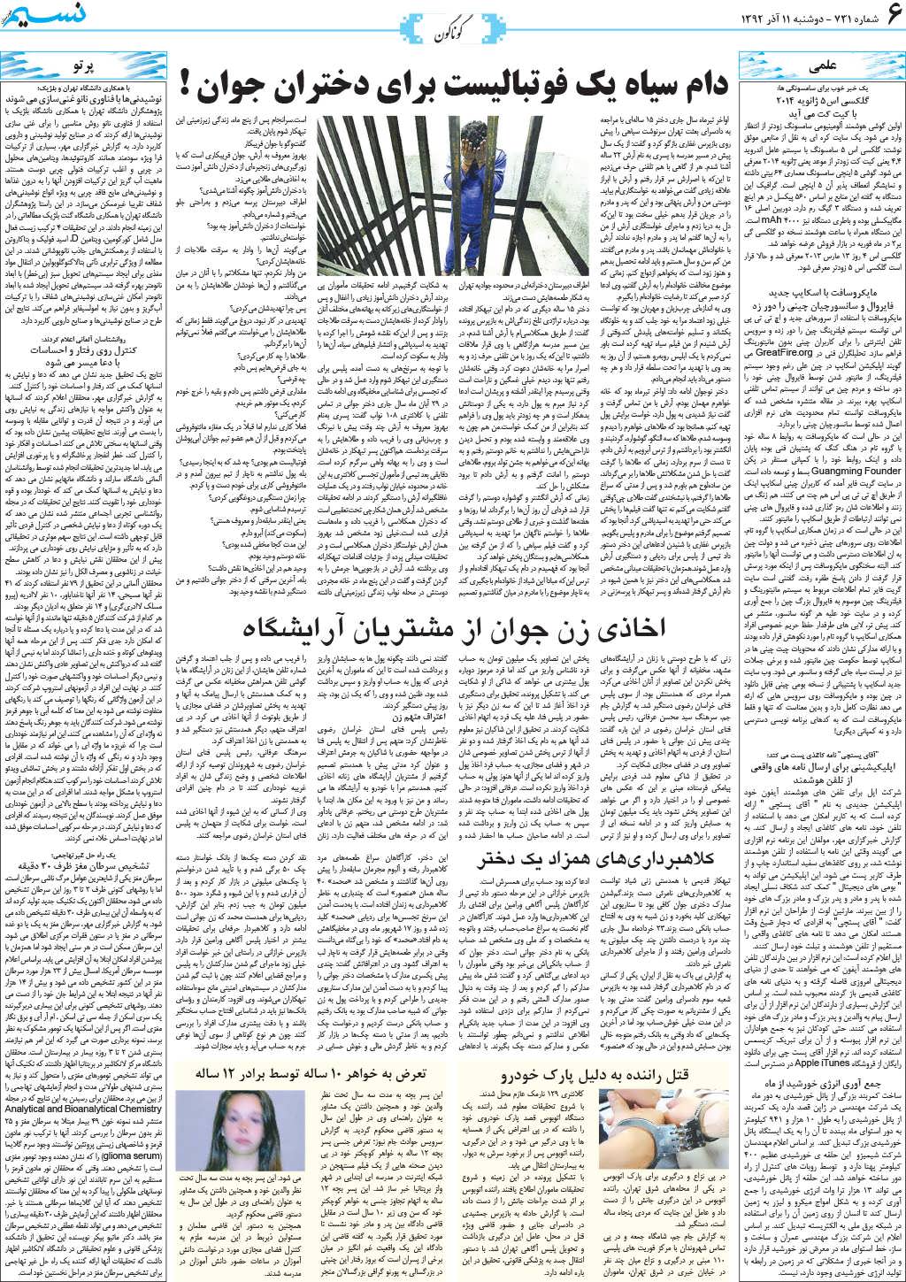 صفحه گوناگون روزنامه نسیم شماره 731